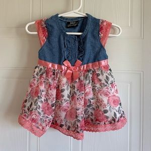 Jean dress with pink lace.